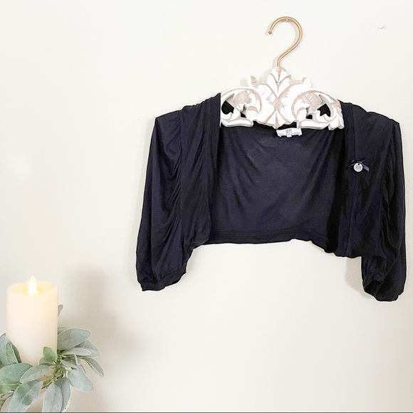 DEPT Crop Black Puff Sleeves Layering Top/ Jacket - Picture 3 of 7